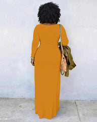 African Textile Design Print Crew Neck Long Sleeve Dress