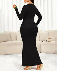 Simple Stripes Prints Round Neck Long Sleeve Bodycon Dress