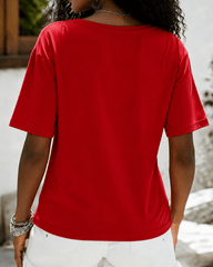 100% Cotton 4th of July V Neck Short Sleeve Tshirt