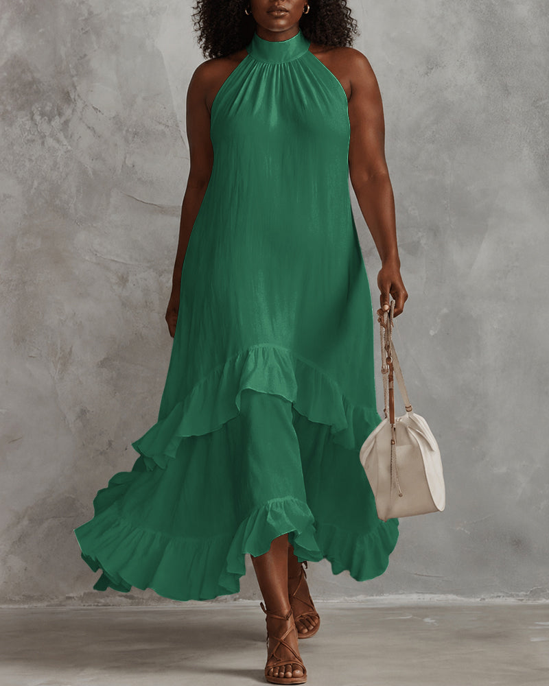 Women's Elegant Sleeveless Ruffles Maxi Dress