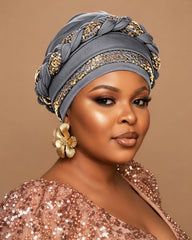 Gold Sequin Braid Turban Hat