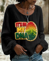 It's In My DNA  Print Round Neck Puff Sleeves Blouse