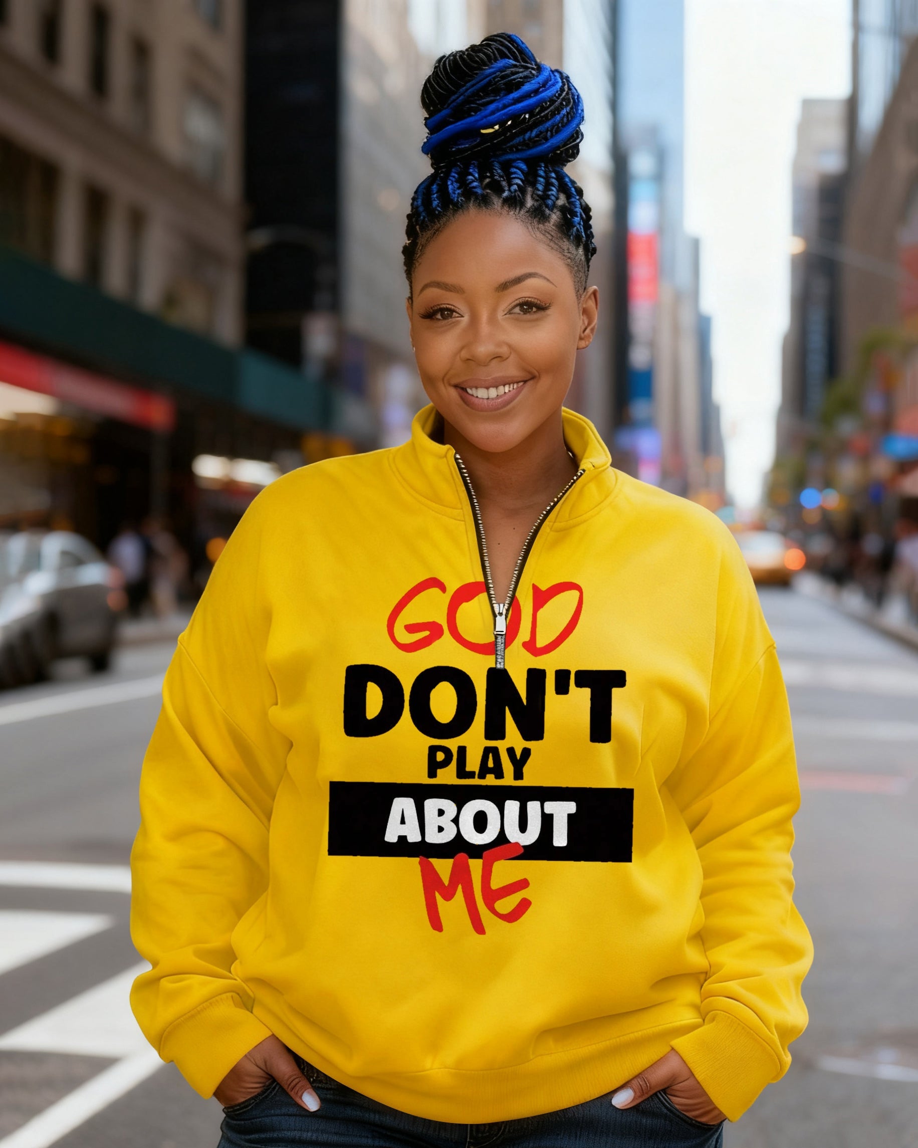 God Don't Play About Me Stand Collar Zip Up Long Sleeve Sweatshirt