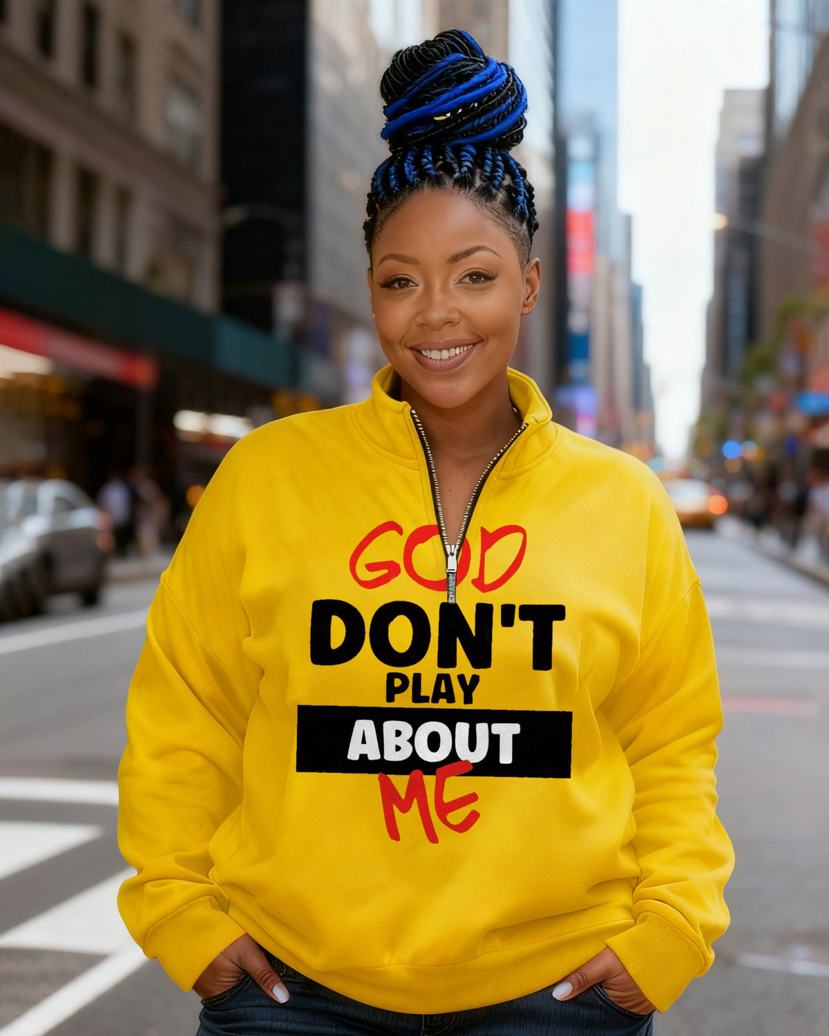 God Don't Play About Me Stand Collar Zip Up Long Sleeve Sweatshirt