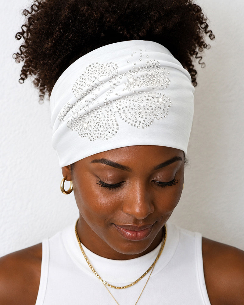 Wide Stretch Headband With Rhinestone Floral Decor