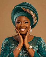 Solid Multi-Layer Exaggerated Beret Turban Hat With Rhinestone Leaf Decor