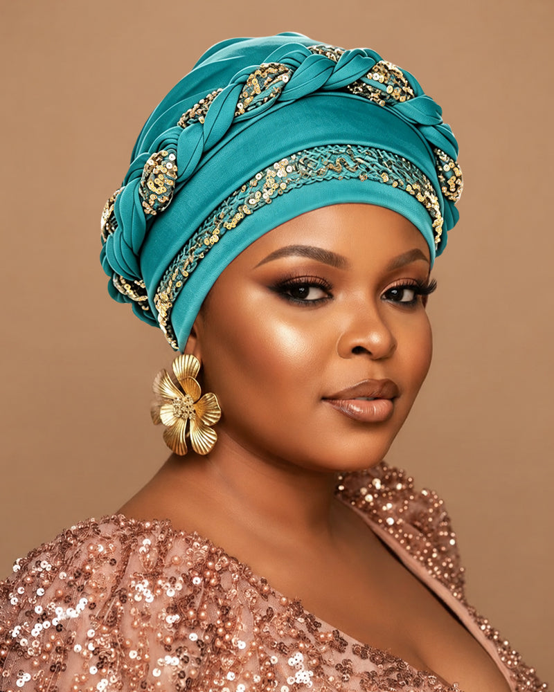 Gold Sequin Braid Turban Hat