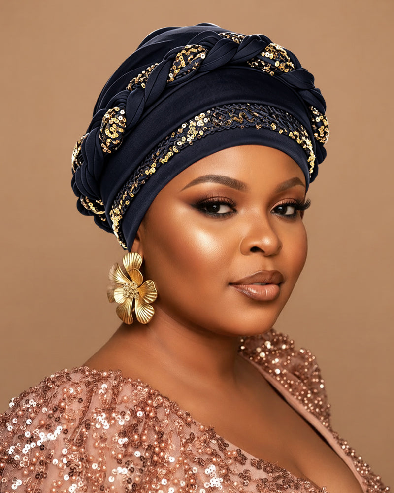 Gold Sequin Braid Turban Hat