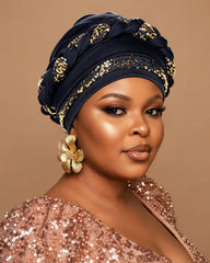 Gold Sequin Braid Turban Hat