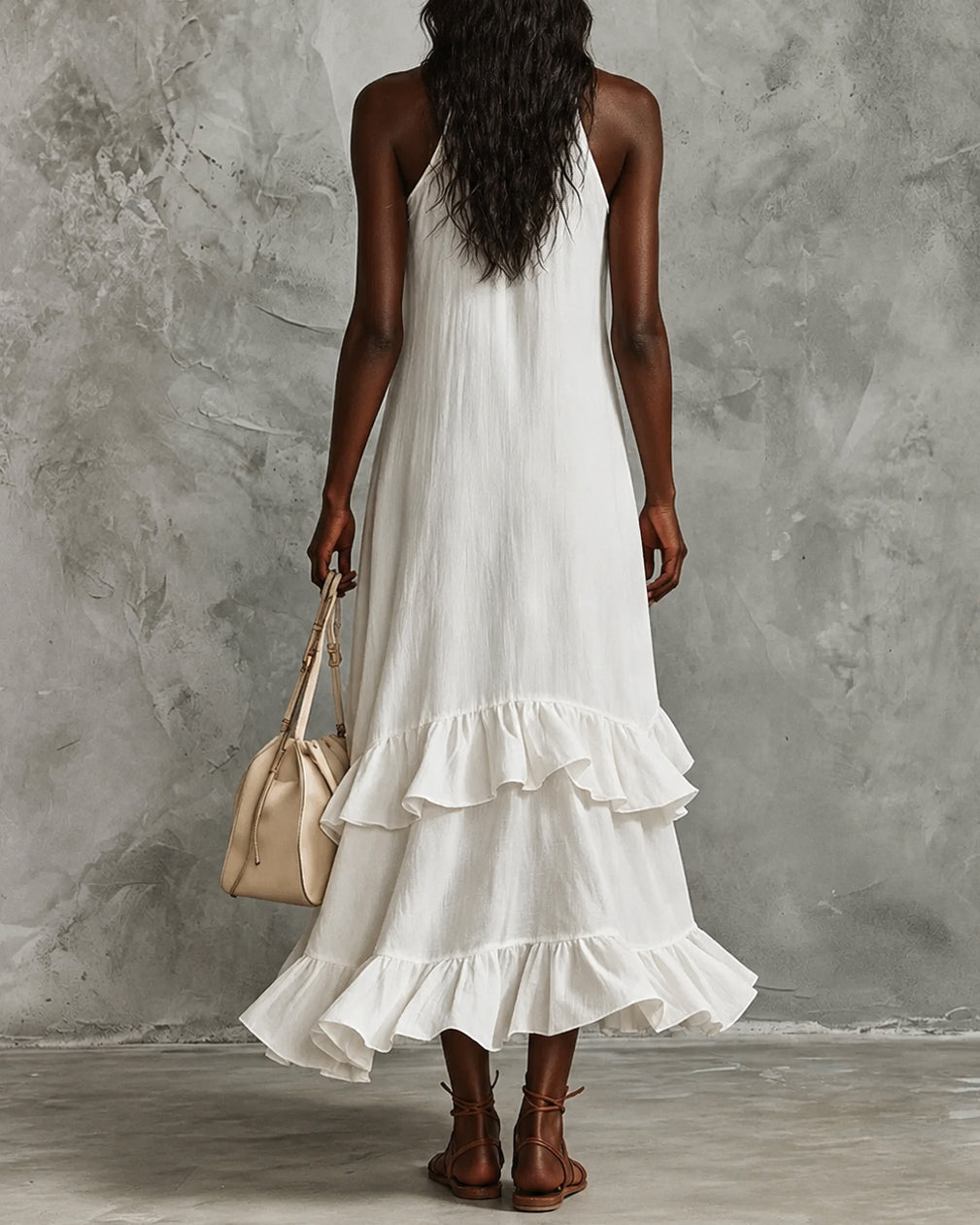 Women's Elegant Sleeveless Ruffles Maxi Dress