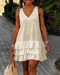 V-Neck Sleeveless Lace Spliced Mini Dress