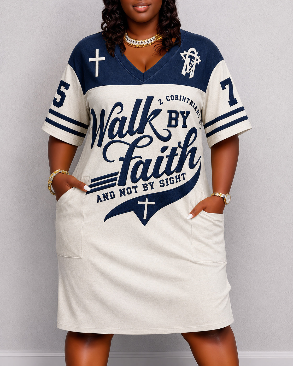 Walk By Faith And Not By Sight Print Pocket Casual Dress