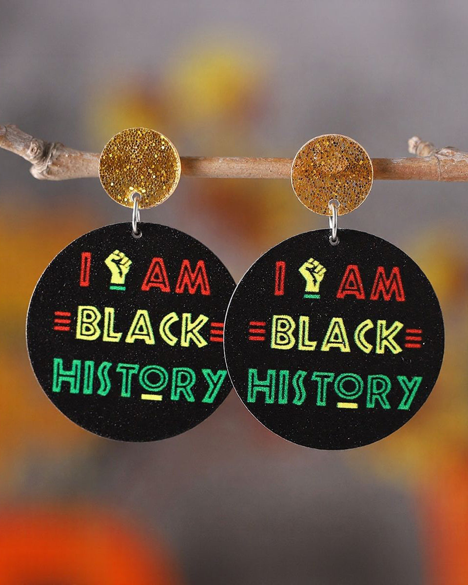 I am Black History Month Wooden Round Earrings
