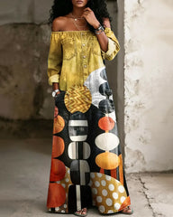 Strapless Off-shoulder Geometric Print Dress