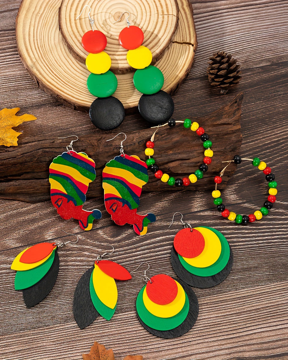 A Set of Five Reggae-colored Earrings