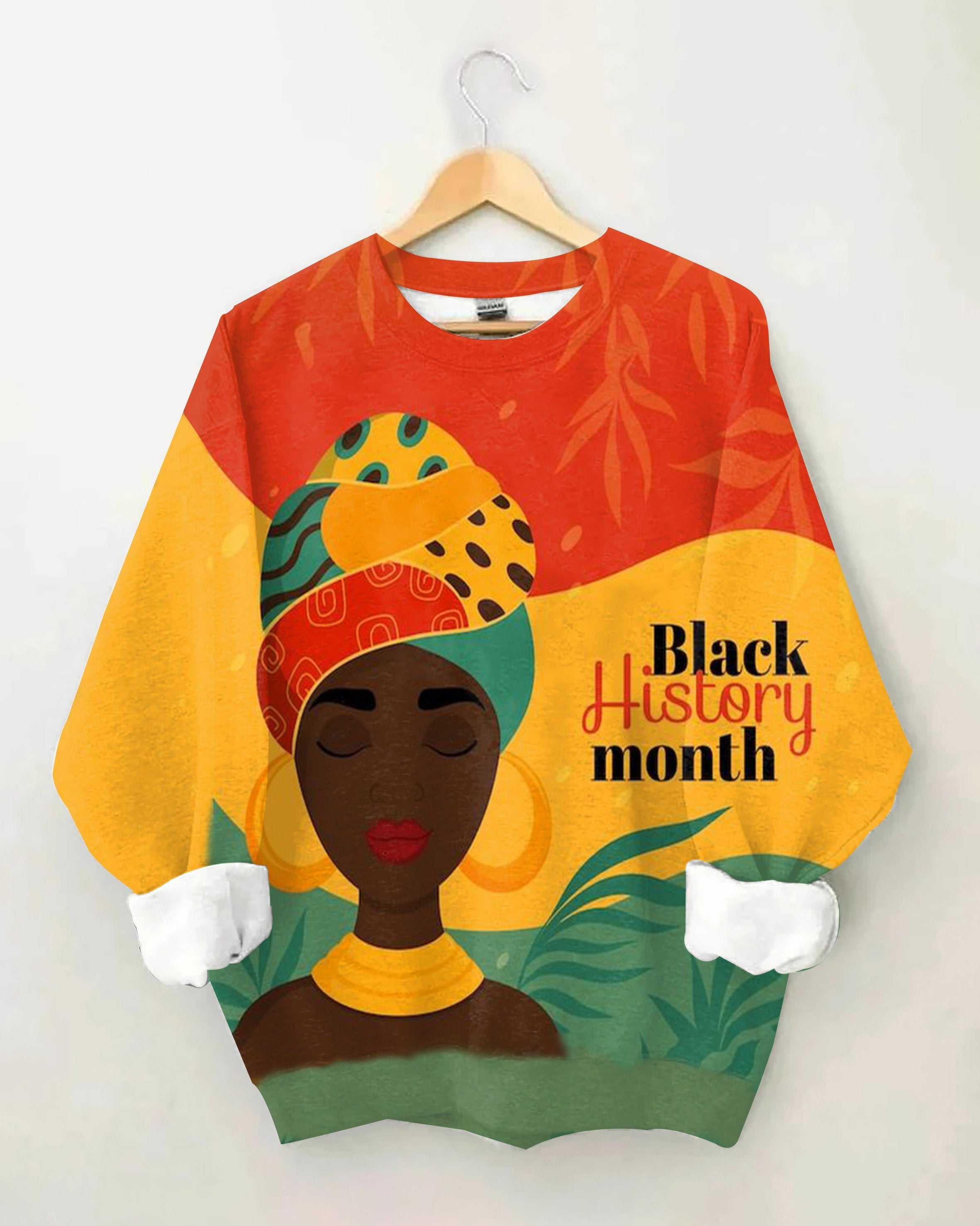Cartoon Black Woman Black History Month Long Sleeve Sweatshirt