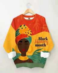Cartoon Black Woman Black History Month Long Sleeve Sweatshirt