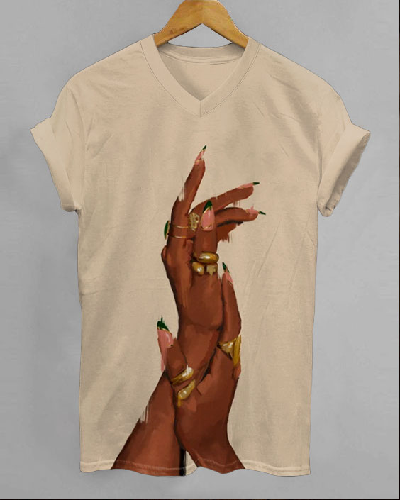 Black Woman Hand Art Print V-neck Short Sleeve Tshirt