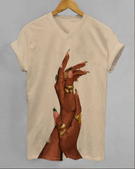 Black Woman Hand Art Print V-neck Short Sleeve Tshirt