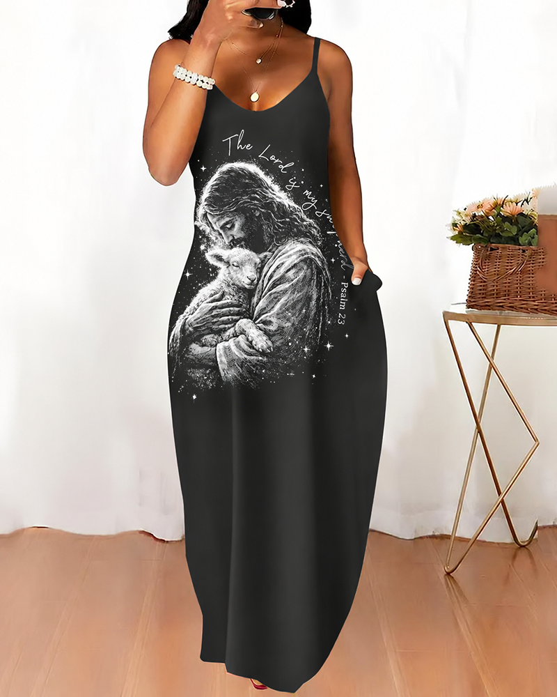 Sling The Lord Is My Shepherd Print Pocket Maxi Dress
