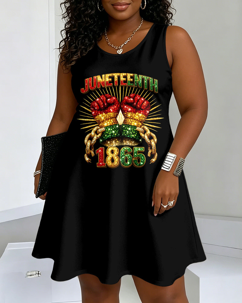 Juneteenth 1865 Glitter Design Round Neck Sleeveless Mini Casual Dress
