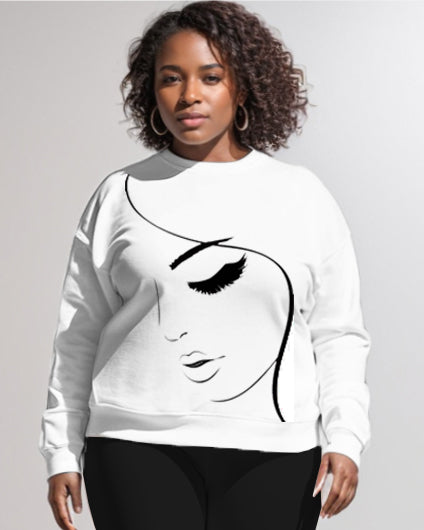Artistic Face Print Sweatshirt Two Pieces Set