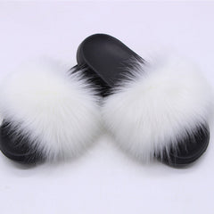 Fox Fur Soft Black Sole Slippers