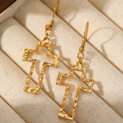 Cross Hollow Pendant Earrings Personality Exaggerated Large Ring Golden Earrings