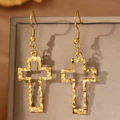 Cross Hollow Pendant Earrings Personality Exaggerated Large Ring Golden Earrings