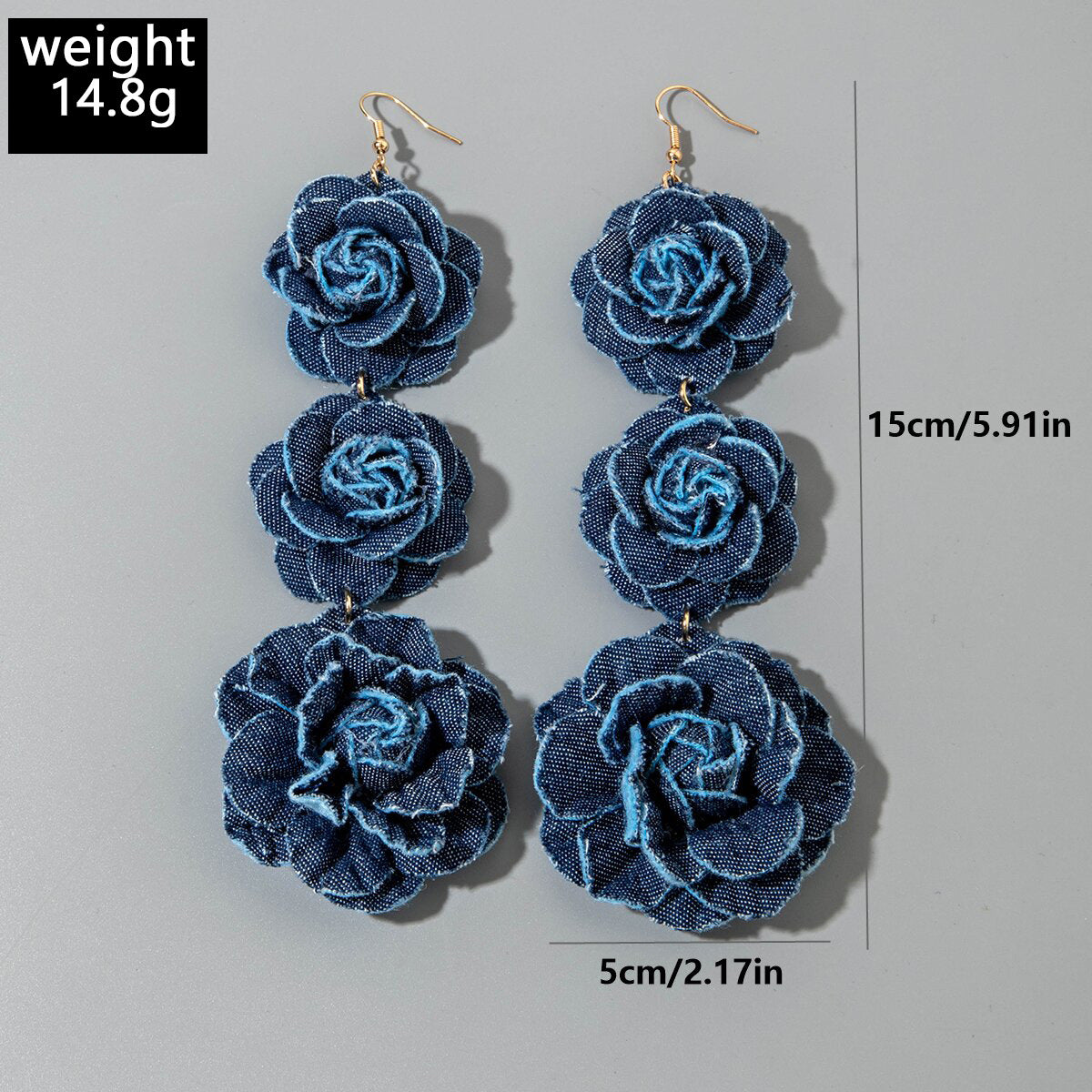 Elegant Blue Denim Rose Earrings