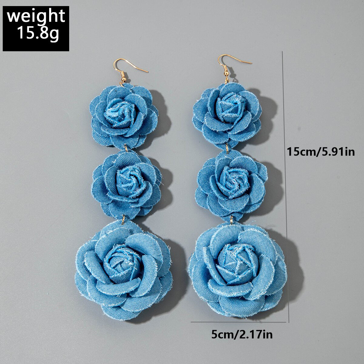 Elegant Blue Denim Rose Earrings