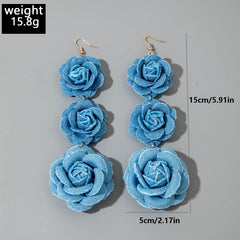 Elegant Blue Denim Rose Earrings
