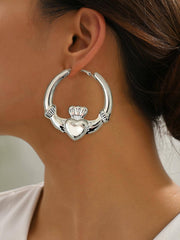 Simple Heart-shaped Crown Hoop Earrings