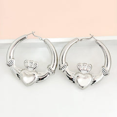 Simple Heart-shaped Crown Hoop Earrings