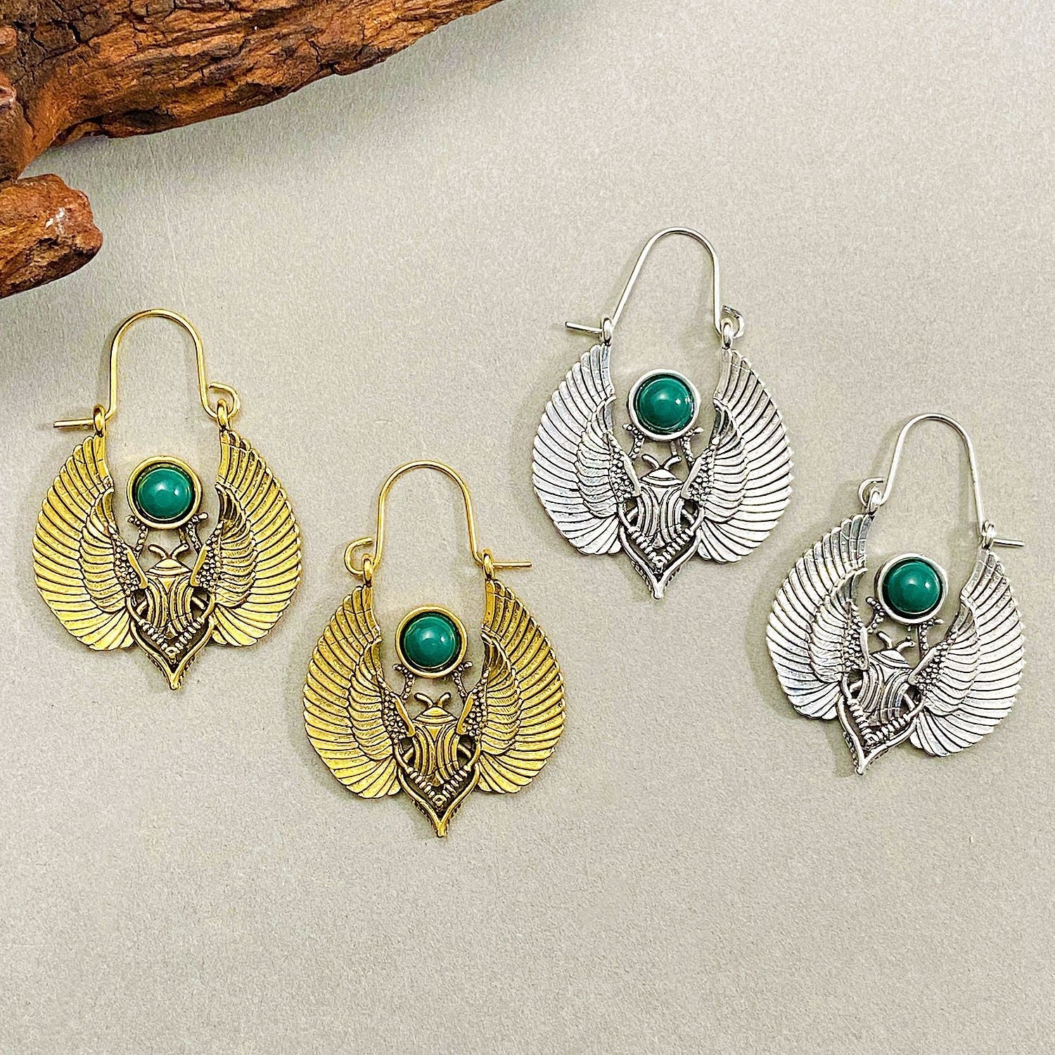 Vintage Egyptian-inspired Sacred Wing Earrings