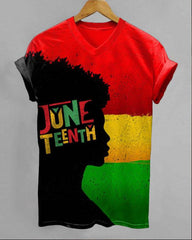 Juneteenth Color Contrast Illustration V-neck Short Sleeve Tshirt