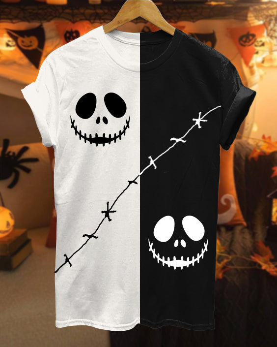 Halloween Devilish Color Contrast Crew Neck Short Sleeve Tshirt