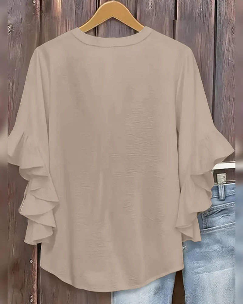 V-Neck Ruffle Lace sleeves Blouse