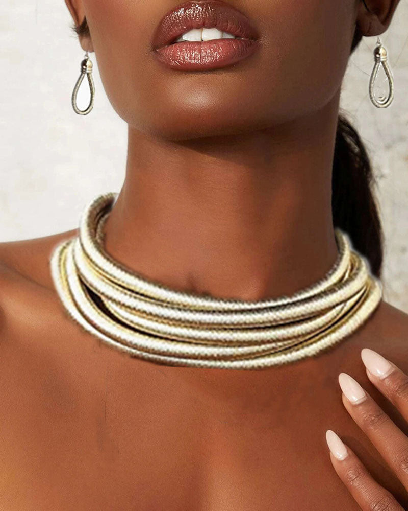Layered Braided Choker Necklace Earring Set