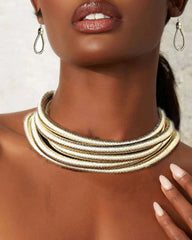 Layered Braided Choker Necklace Earring Set