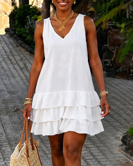 V-Neck Sleeveless Lace Spliced Mini Dress