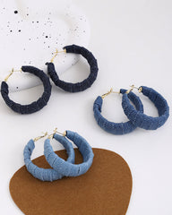 Vintage Distressed Blue Denim Circle Earrings