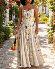 Women's Floral Print Casual Holiday Style Sleeveless Dress