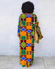 Africa Print Crew Neck Long Sleeve Dress