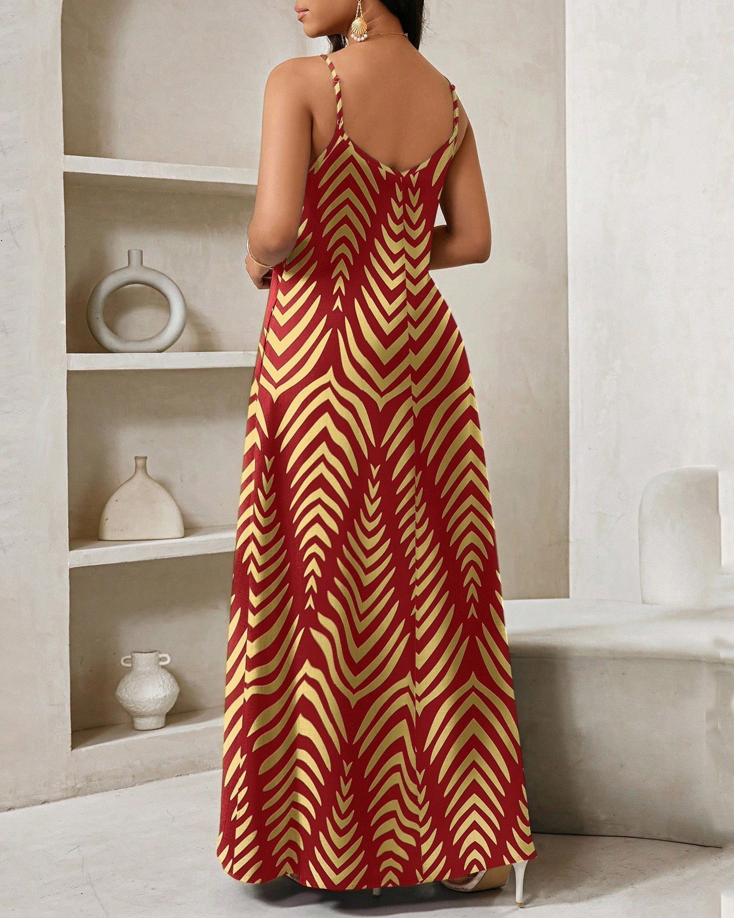 Bohemian Stripes Print Pocket Maxi Dress