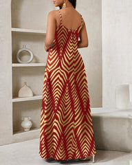 Bohemian Stripes Print Pocket Maxi Dress
