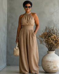 Sleeveless Halter Neck Loose Wide-leg Jumpsuit