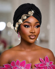 Floral Rhinestone Turban Hat