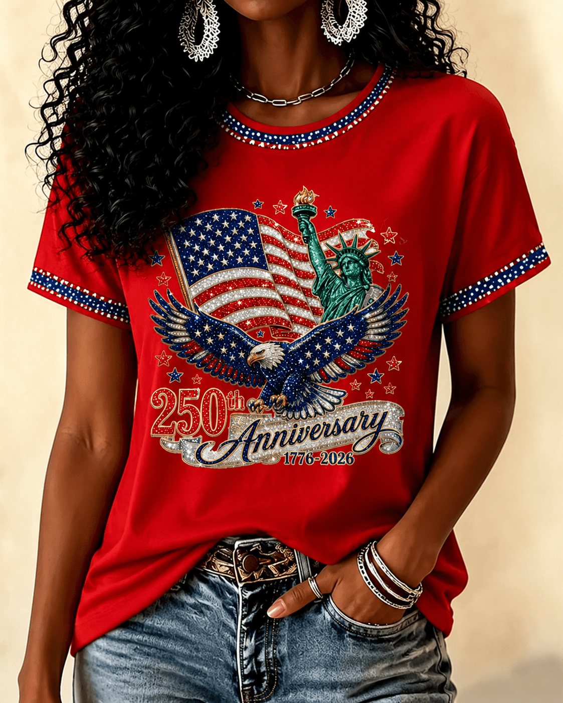 Statue of Liberty 250th Anniversary Crew Neck Short Sleeve Tshirt