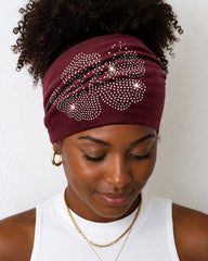 Wide Stretch Headband With Rhinestone Floral Decor